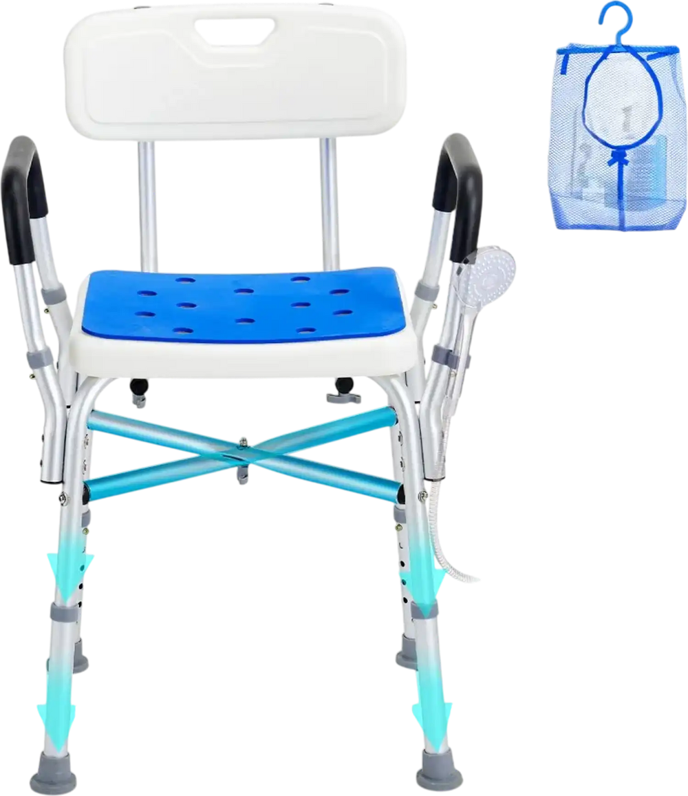 Shower Chair Seat, 400 lbs Capacity, Shower Stool with Crossing Bar, Padded Armrests and Back, Shower Chair for Inside Shower Bathtub, Adjustable Height Bench Bath Chair for Elderly Disabled