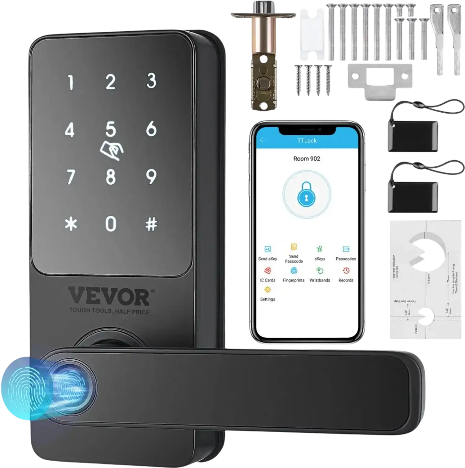 Vevor Smart Lock 5-in-1 Bluetooth Keyless Entry Door Lock with Handle New