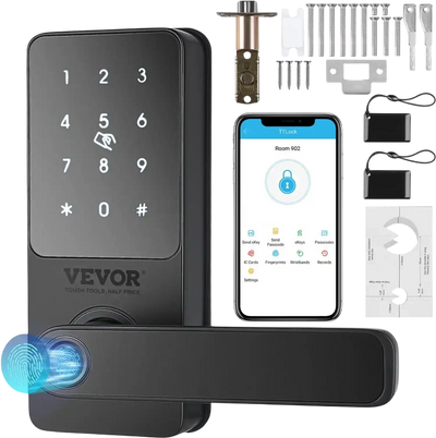 VEVOR Smart Lock, 5-in-1 Smart Door Knob, Fingerprint Deadbolt with App Control, Bluetooth Smart Lock, Keyless Entry Door Lock with Handle, Biometric Door Lock, Keypad Digital Door Lock for Front Door