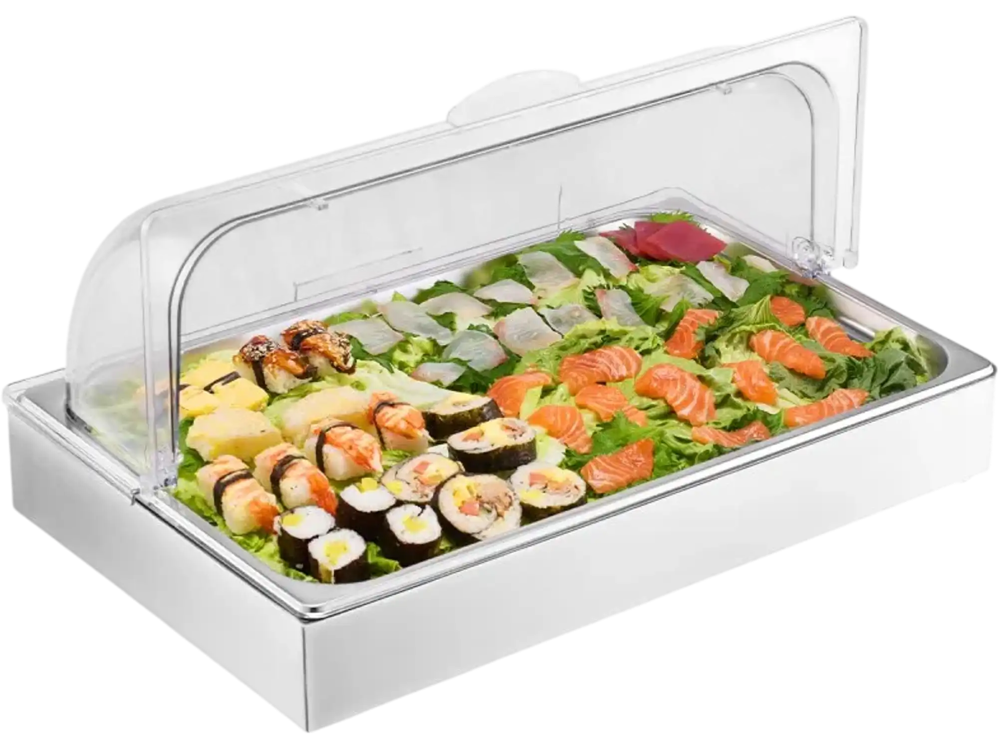 Vevor Condiment Server Countertop Food Serving Display with Clear Lid & 3 Ice Trays New