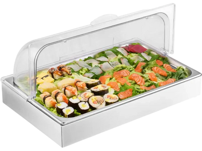 Vevor Condiment Server Countertop Food Serving Display with Clear Lid & 3 Ice Trays New