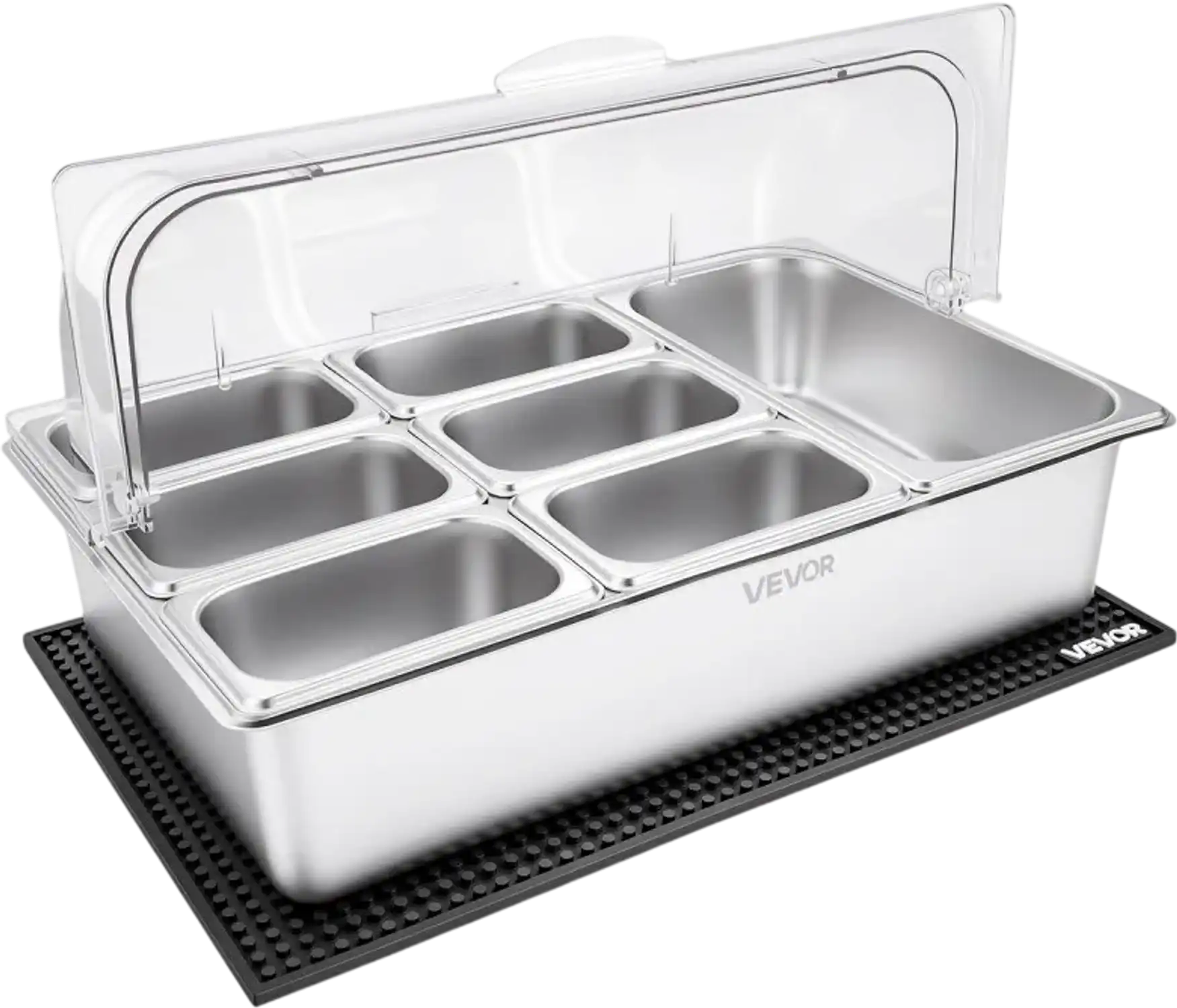 Vevor Food Serving Display Container Stainless Steel Salad Server Tray Buffet Condiment Dispenser with Clear Roll-Top Cover New