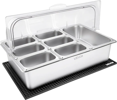 Vevor Food Serving Display Container Stainless Steel Salad Server Tray Buffet Condiment Dispenser with Clear Roll-Top Cover New