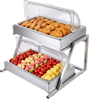 VEVOR Countertop Food Serving Display Container, 2 Tier Stainless Steel Food Salad Server Tray, Buffet Condiment Dispenser, Ice Cooled Rack with Clear Roll Top Cover, for Restaurant Hotel (1/1 Pan x2)