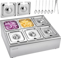VEVOR Countertop Food Serving Display Container, Stainless Steel Food Salad Server Tray, Buffet Condiment Dispenser, Ice Cooled Rack with Separate Lid, for Restaurant Hotel Kitchen Party (6x1/6 Pan)