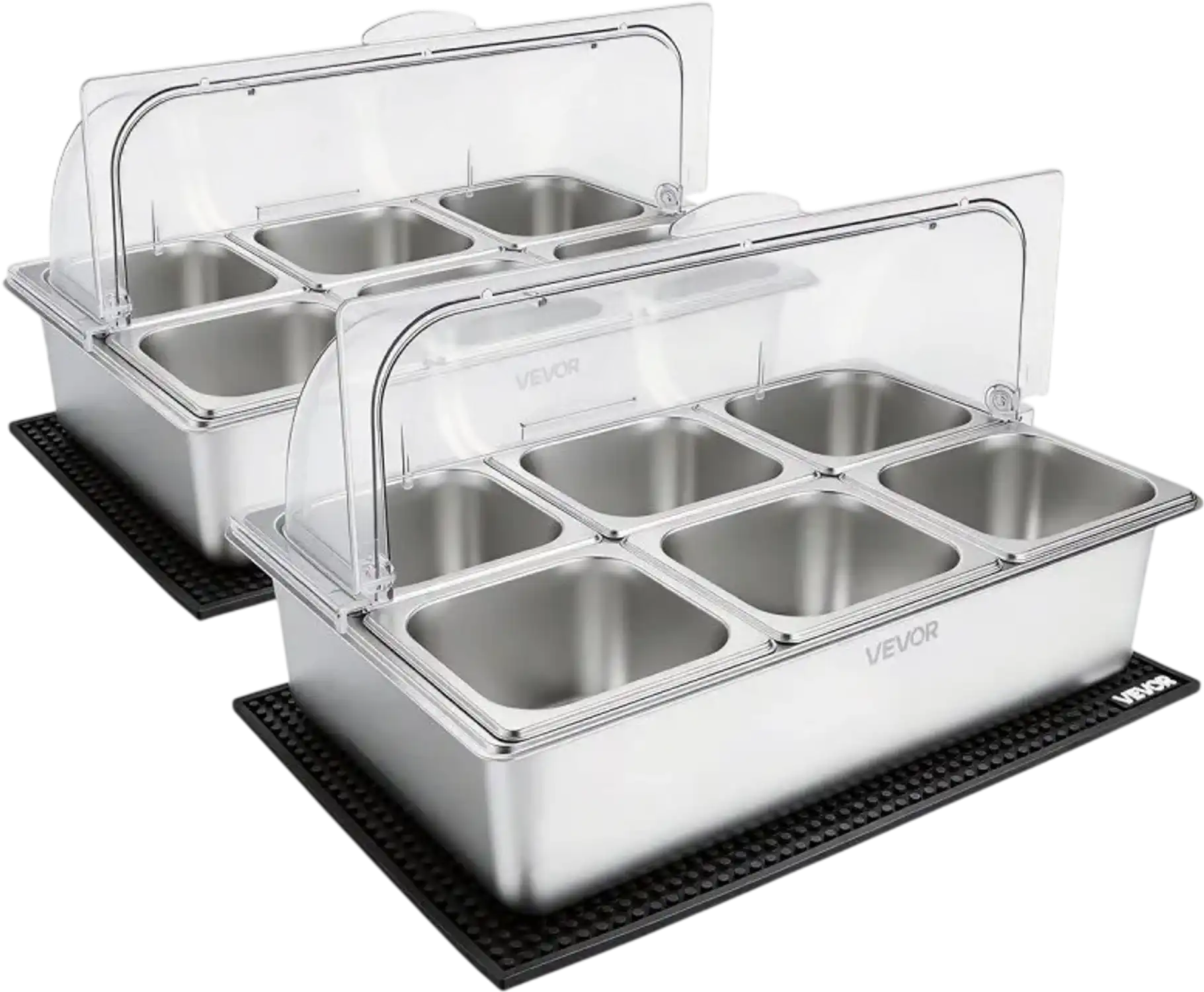 Vevor Food Serving Display Container Ice-Cooled Salad Server Buffet Condiment Dispenser with Clear Roll-Top Cover 6 x 1/6 Pan Set New
