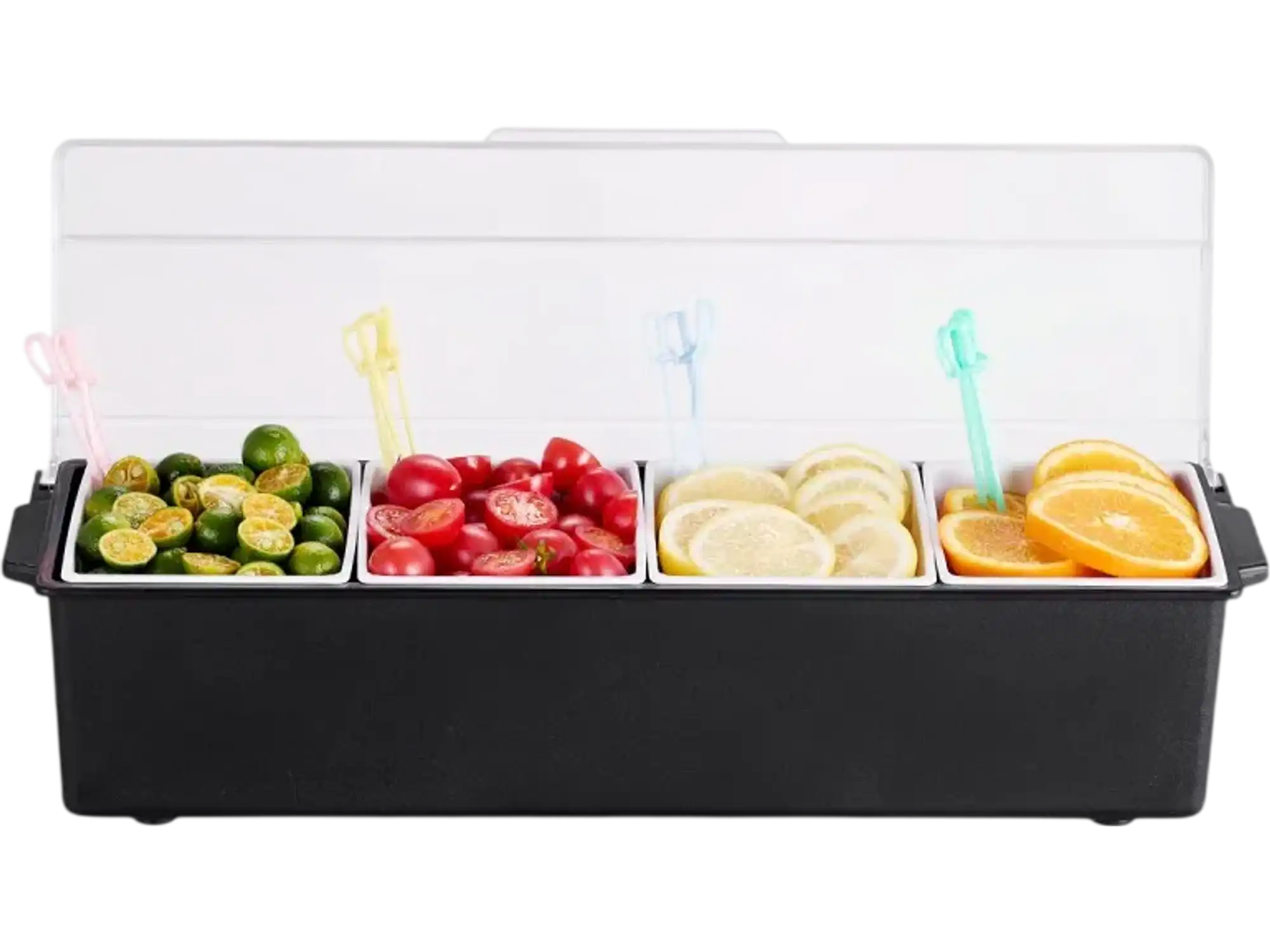 Vevor Condiment Server 4-Compartment Ice Cooled Serving Tray with Lid New
