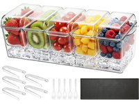 VEVOR Chilled Condiment Server Caddy, 5 Compartment Ice Cooled Serving Container, Plastic Fruit Garnish Tray Platter with Separate Lid, for Taco Salad Bar Accessories, Party Home Restaurant Supplies