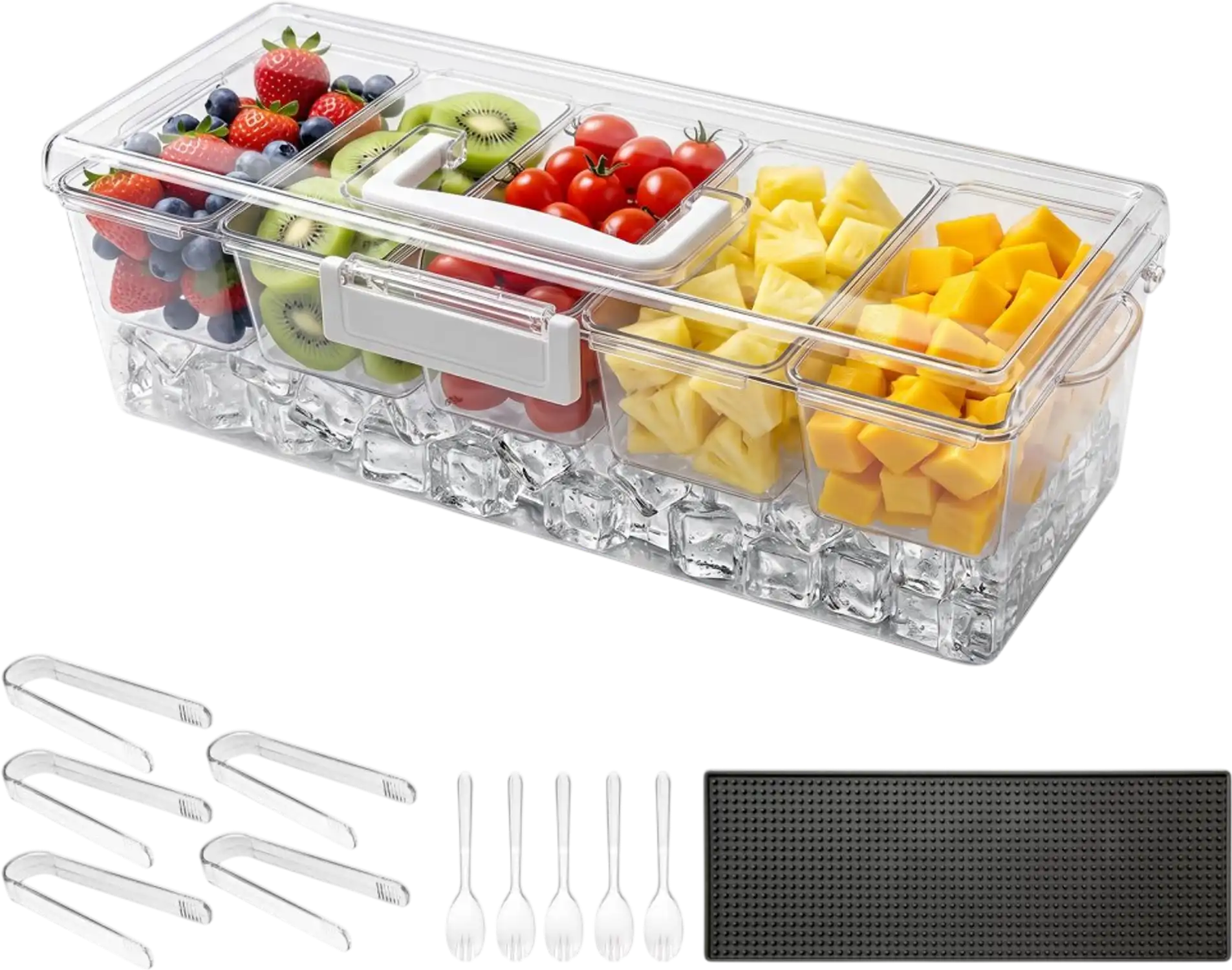 Vevor Condiment Server Chilled 5-Compartment Ice-Cooled Serving Container with Lid New