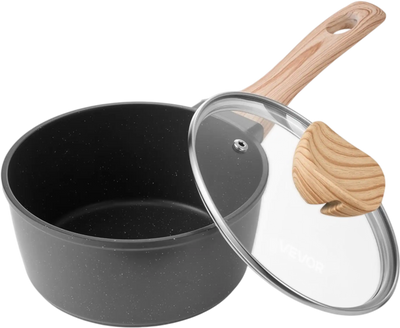 Vevor Saucepan 1.5 Qt Nonstick Multipurpose Cooking Pot with Tempered Glass Lid Black New