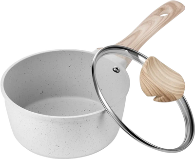 Vevor Saucepan 1.5 qt Nonstick Multipurpose Cooking Pot with Glass Lid White New