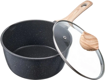 VEVOR 2.5 QT Saucepan, Nonstick Saucepan with Tempered Glass Lid, Multipurpose Cooking Sauce Pot with Detachable Handle, Sauce Pan Small Kitchen Cooking Pot with Coating, Induction Compatible, Black