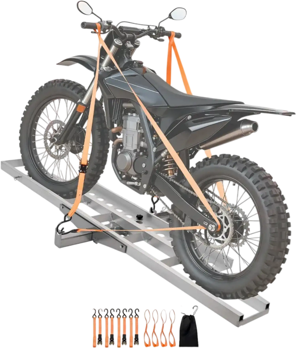 VEVOR Motorcycle Carrier, 400 lbs Capacity, Heavy Duty Aluminum Hitch Mount Rack with 47in Loading Ramp, Straps & Stabilizer, Scooter Dirt Bike Trailer Hauler for Car Truck with 2-Inch Hitch Receiver