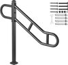 VEVOR Single Post Handrail for Outdoor 1-3 Steps, 40.5" L x 35.4" H Metal Bent Stair Handrails, Floor Mounted Carbon Steel Stair Railing, U-Shaped Post Grab Rails with 2 Anti-Skid Crossbar for Garage