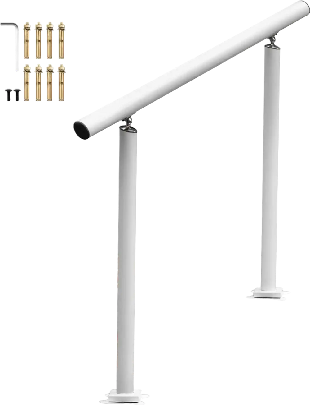 VEVOR Outdoor Stair Railing Kit, 3 FT Handrails 2-3 Steps, Adjustable Angle White Aluminum Stair Hand Rail for The Elderly, Handrails for Outdoor Steps