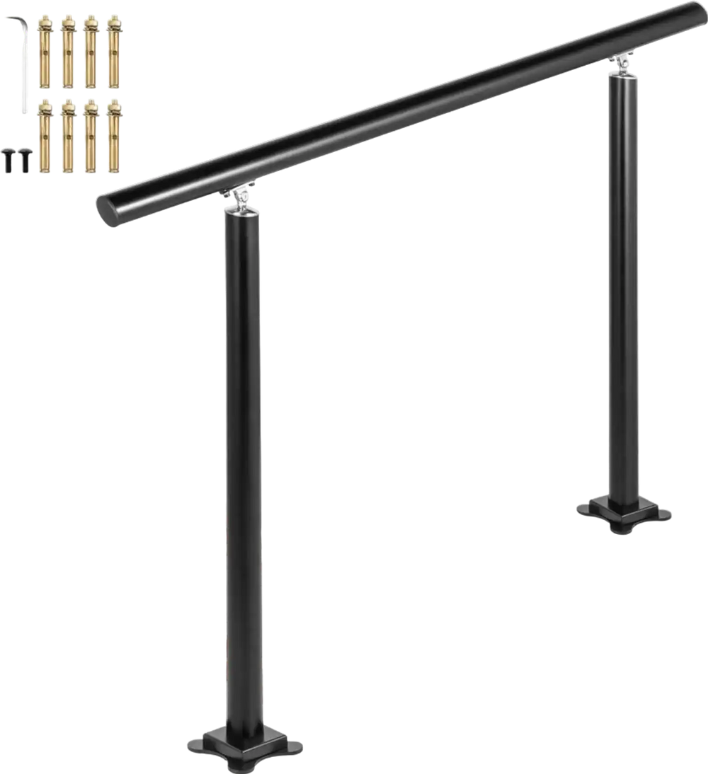 VEVOR Outdoor Stair Railing Kit, 4 FT Handrails 1-4 Steps, Adjustable Angle Black Aluminum Stair Hand Rail for The Elderly, Handrails for Outdoor Steps