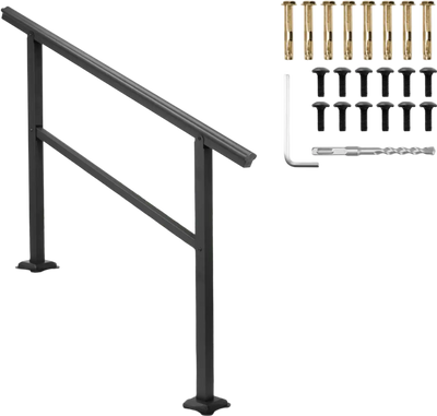 VEVOR Handrail Outdoor Stairs 47.6 X 35.2 Inch Outdoor Handrail Outdoor Stair Railing Adjustable from 0 to 30 Degrees Handrail for Stairs Outdoor Aluminum Black Stair Railing Fit 3-4 Steps