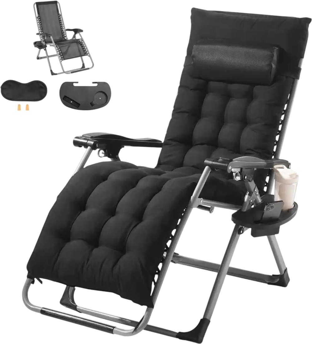 VEVOR Zero Gravity Chair, 26 inch Zero Gravity Recliner Lounge Chair for Indoor and Outdoor, Adjustable Anti Gravity Chair with Cushion, Headrest, Footrest, and Cupholder, 500 lbs, Black