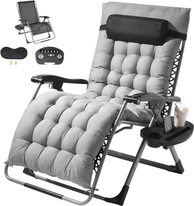 VEVOR Zero Gravity Chair, 33 inch Zero Gravity Recliner Lounge Chair for Indoor and Outdoor, Adjustable Anti Gravity Chair with Cushion, Headrest, Footrest, and Cupholder, 500 lbs, Gray