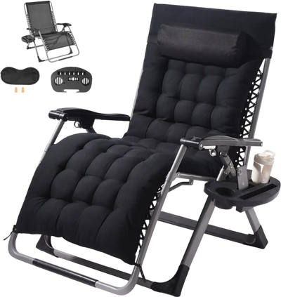 VEVOR Zero Gravity Chair, 33 inch Zero Gravity Recliner Lounge Chair for Indoor and Outdoor, Adjustable Anti Gravity Chair with Cushion, Headrest, Footrest, and Cupholder, 500 lbs, Black