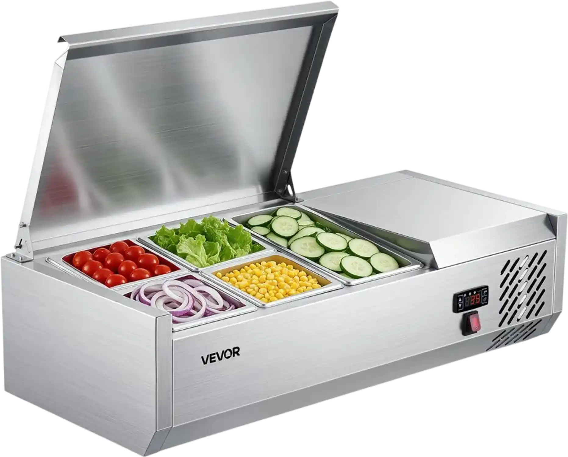 Vevor Refrigerated Countertop Prep Unit Condiment Prep Station 14 Qt Stainless Steel Cover New