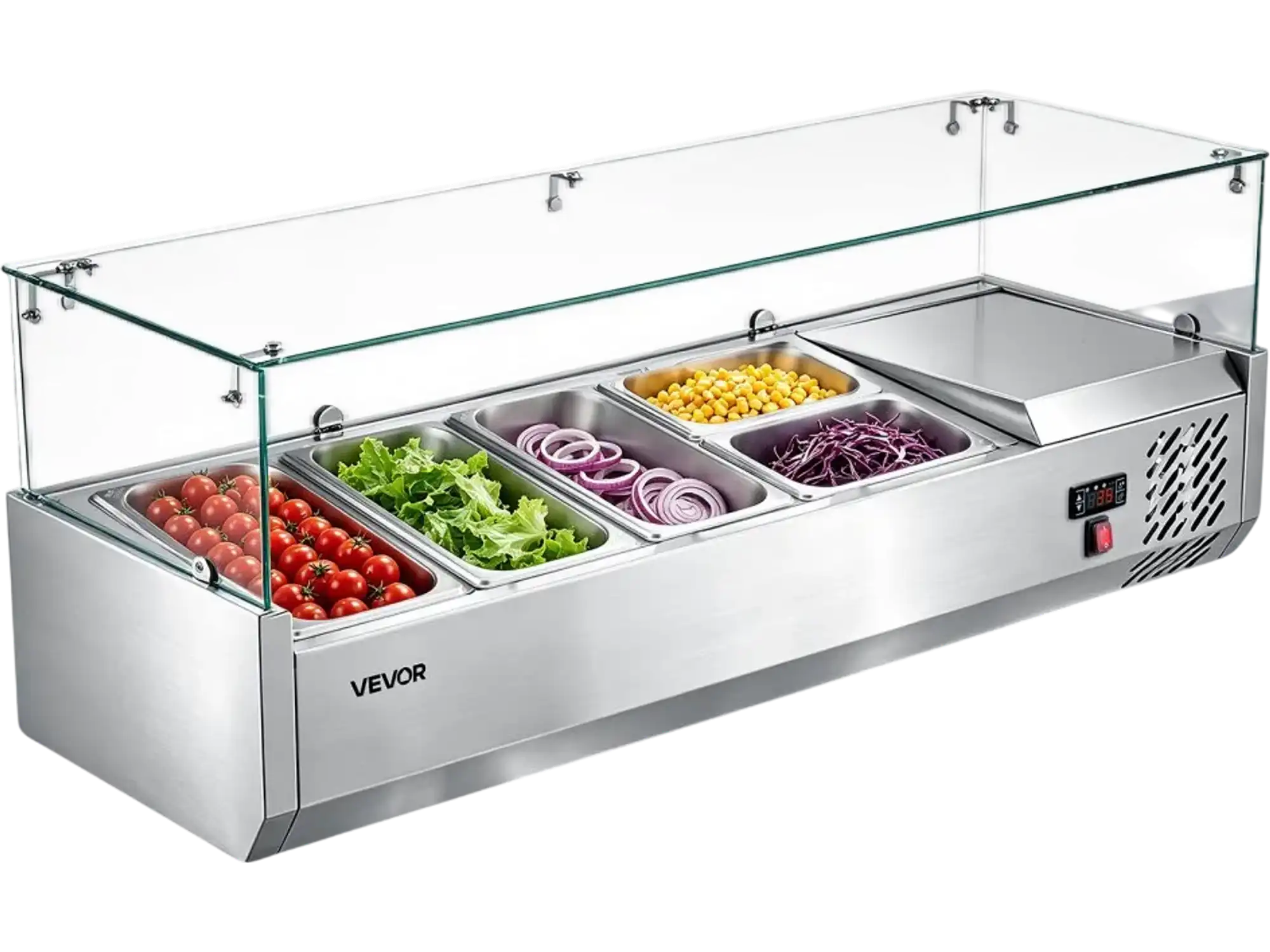 Vevor Countertop Refrigerated Prep Unit Condiment Station with Glass Sneeze Guard 26.4 qt New