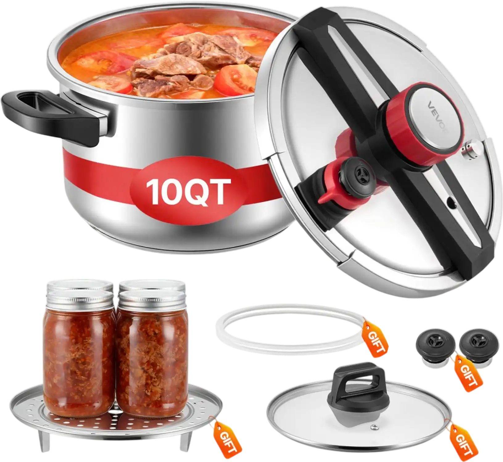 Vevor Pressure Cooker 10 Qt Stainless Steel Stovetop Pressure Canner New