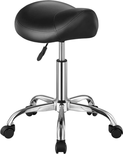 VEVOR Saddle Stool with Wheels, 450 LBS Weight Capacity Ergonomic Rolling Stool, Height Adjustable Thickened PU Leather Swivel Saddle Chair for Salon, Spa, Massage, Tattoo, Clinic, Black