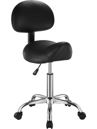 VEVOR Saddle Stool with Back Support and Wheels, 450 LBS Weight Capacity Ergonomic Rolling Stool, Height Adjustable Thickened PU Leather Swivel Saddle Chair for Salon, Spa, Massage, Tattoo, Black