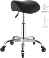 VEVOR Saddle Stool with Wheels, 500 lbs Weight Capacity, Height Adjustable, Quiet Casters, Ergonomic PU Leather Seat, 360° Swivel Saddle Stool Rolling Chair for Salon, Spa, Bar, Home, Medical, Black