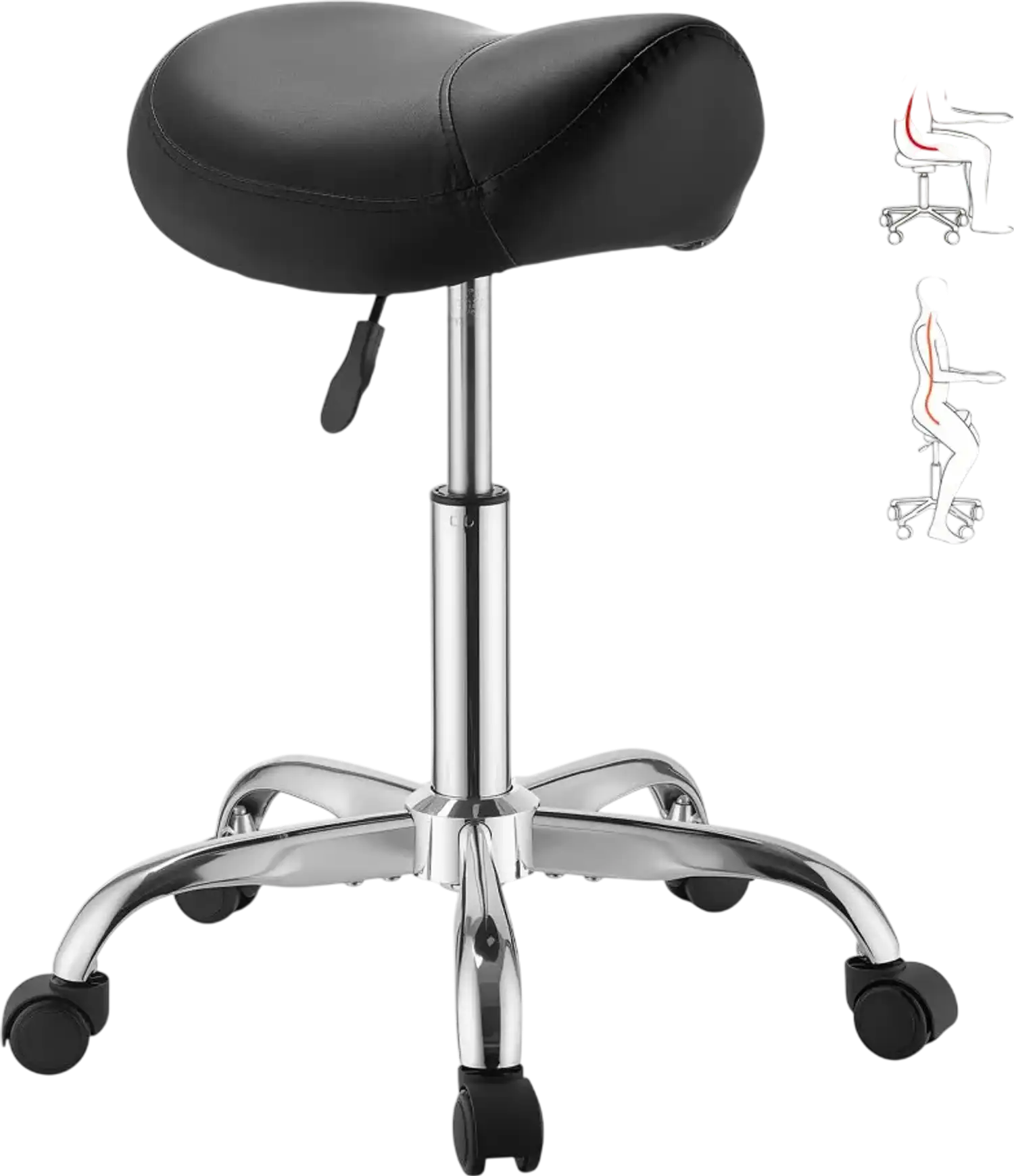 Vevor Saddle Stool Height Adjustable Rolling Chair Black New