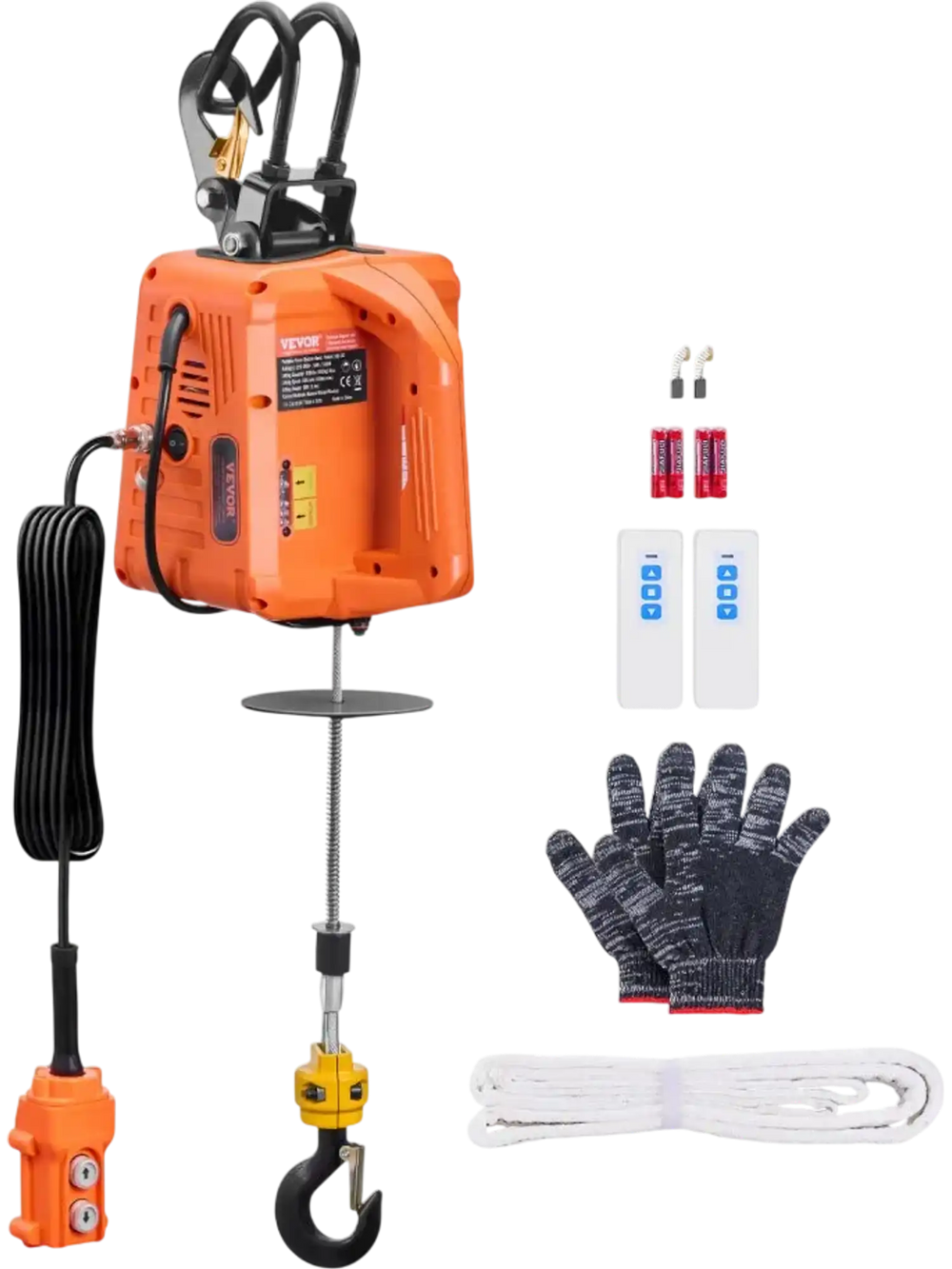 VEVOR 3-in-1 Electric Hoist Winch, 1100 lbs Capacity, 1500W Portable Power Winch, 30 ft Lifting Height, 16 ft/min with Wire and Wireless Remote Control, for Garage, Warehouse, Factory Lifting Towing