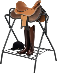 VEVOR Folding Saddle Rack, 28 x 19 x 37.5 in, Freestanding Horse Saddle Stand, Portable Horse Blanket Holder, Heavy Duty Steel Saddle Rack for English & Western Saddles, Tack Storage, Black
