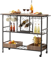 VEVOR Bar Cart, Home Serving Cart, 3 Tiers 300 LBS Industrial Rolling Beverage Station on Lockable Wheels, Mobile Alcohol Drink Cart with Removable Tray Wine Rack Glass Holder for Kitchen Dining Room