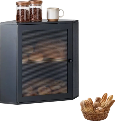 Vevor Bread Box Corner Bamboo Wood Countertop Storage Container Black Double Layer New