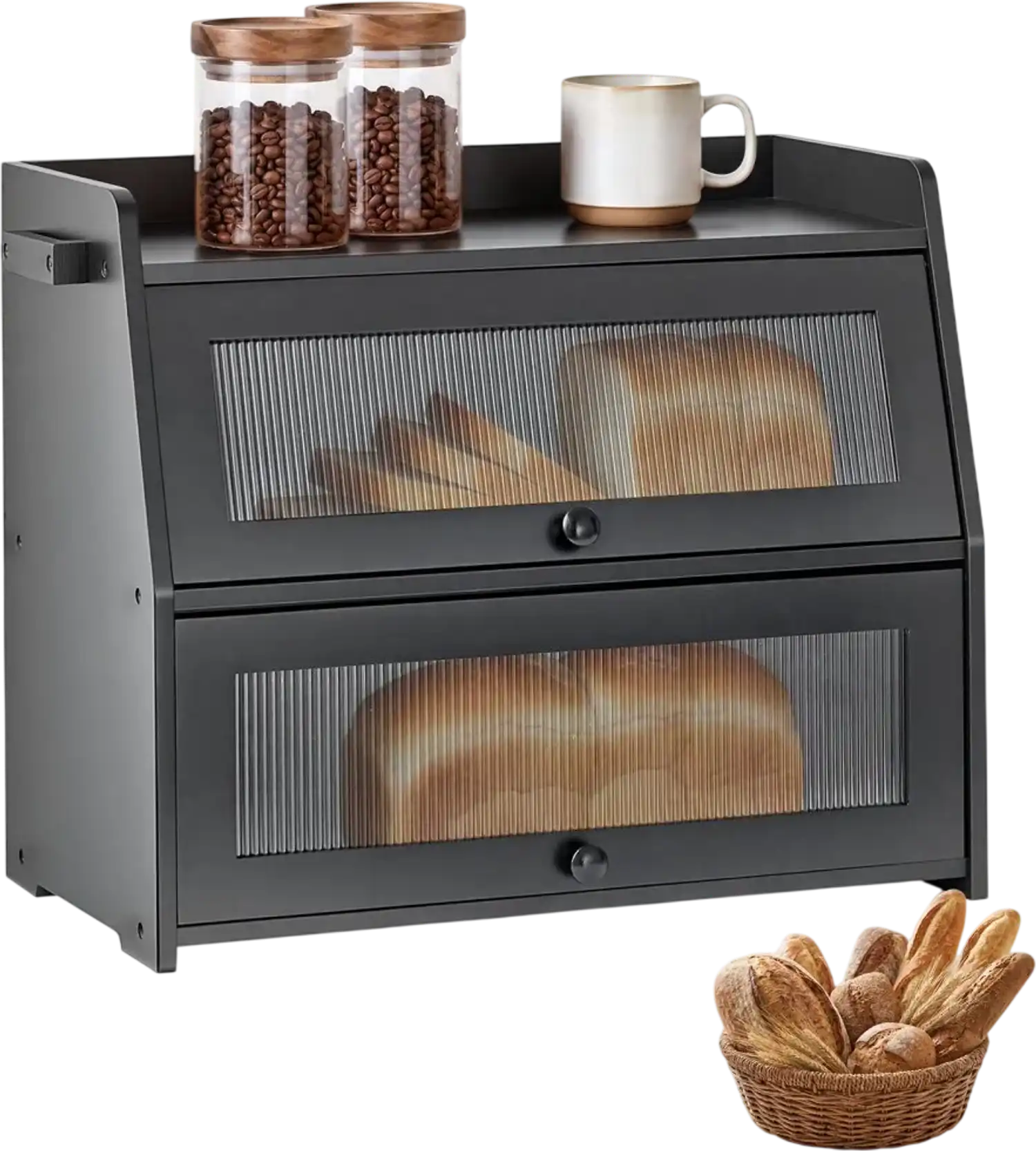 Vevor Bread Box Double Layer Farmhouse Kitchen Counter Storage Container Black New