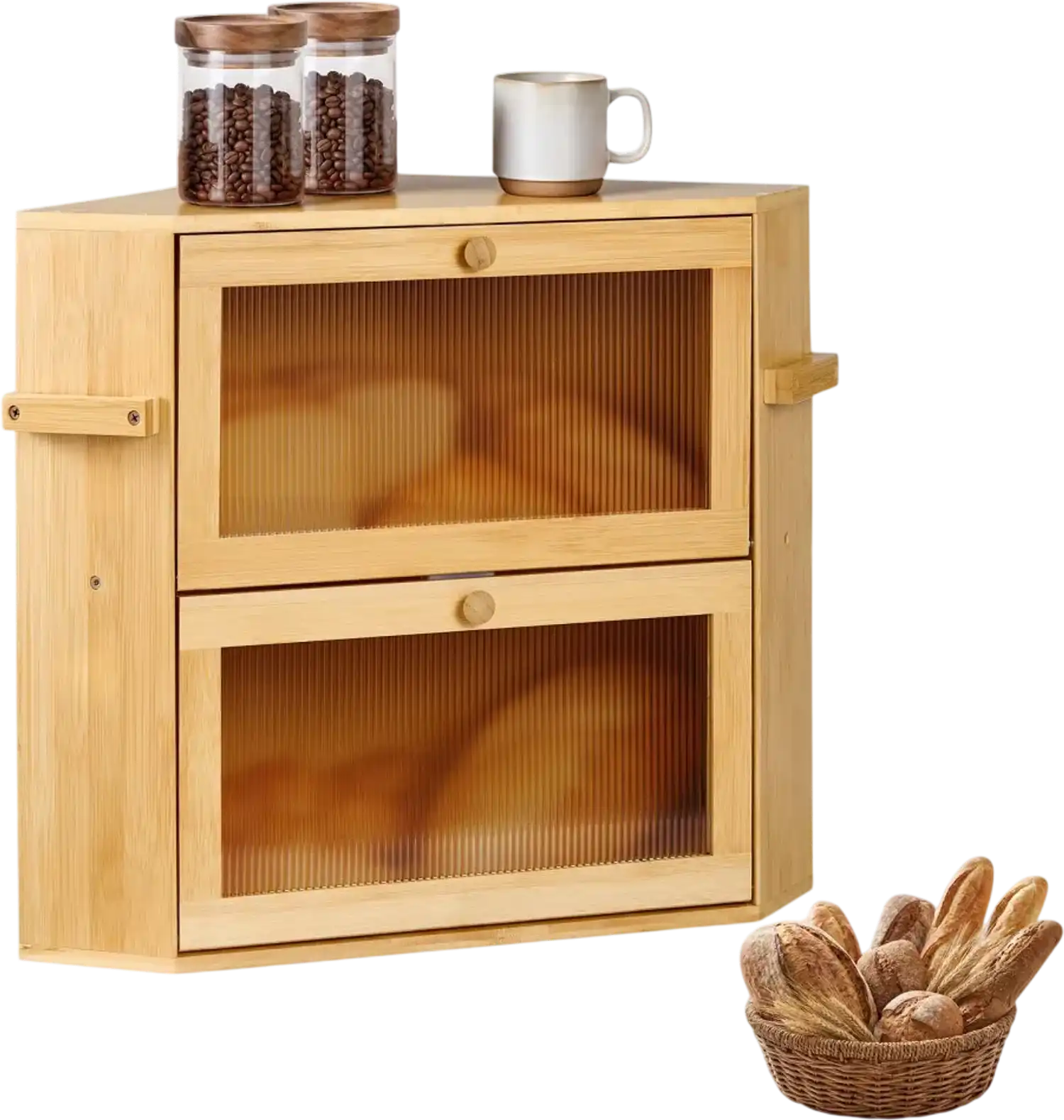 Vevor Bread Box Corner Kitchen Counter Bamboo Wood Storage Bin Natural Double Layer Farmhouse New