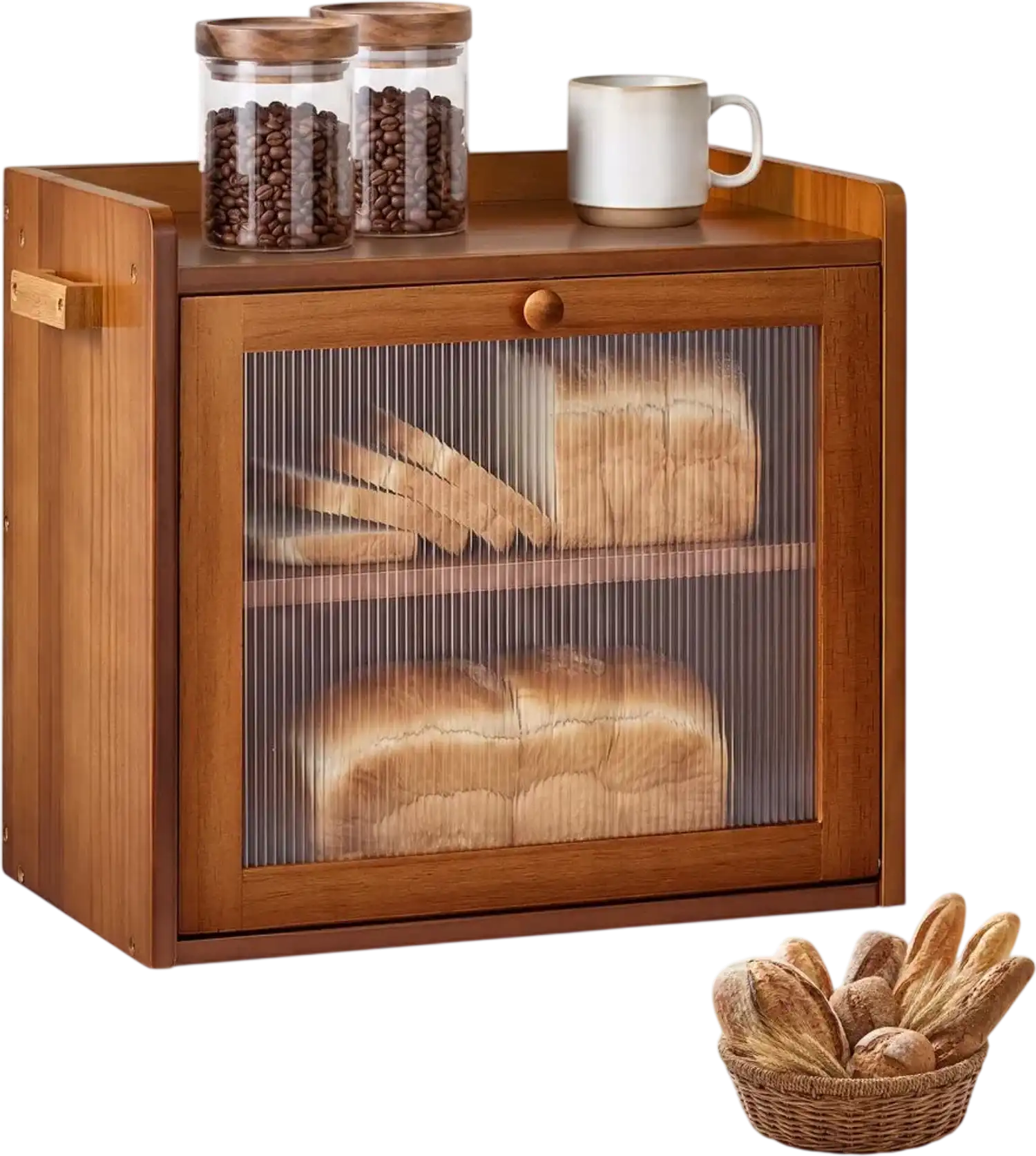 Vevor Bread Box Double Layer Farmhouse Countertop Storage Container Brown New