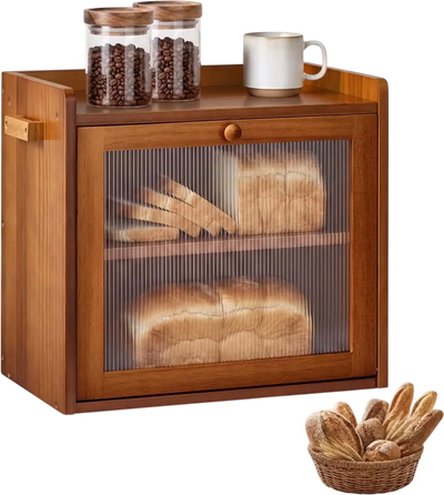 Vevor Bread Box Double Layer Farmhouse Countertop Storage Container Brown New