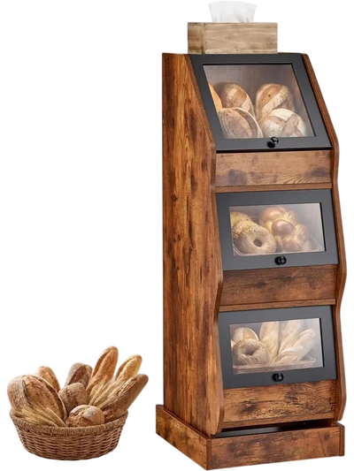 Vevor Bread Box Triple Layer Farmhouse Kitchen Storage Container Brown New
