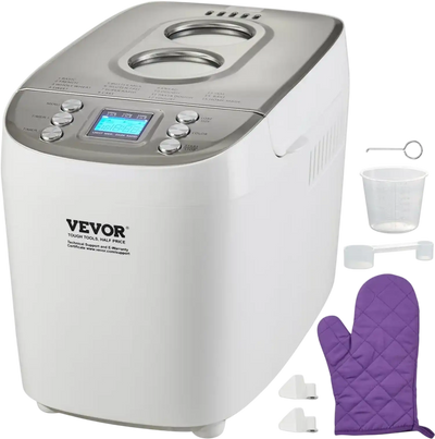 VEVOR Bread Maker, 15-in-1 3LB Dough Machine, Nonstick Ceramic Pan Automatic Breadmaker with Gluten Free Setting, Whole Wheat Bread Making, Digital, Programmable, 3 Loaf Sizes, 3 Crust Colors, White