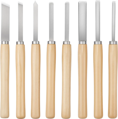 VEVOR Wood Lathe Turning Tool Set, 8PCS, Lathe Chisel Set with Carbon Steel Blade, 2 Skew, 1 Spear Point, 1 Parting, 1 Round Nose, 3 Gouge Tools, 1 Oxford Bag, for Beginners, Hobbyists, Professionals
