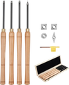 VEVOR Wood Lathe Turning Tool Set, 4PCS, Lathe Roughing Finishing and Detailing Hollow Tool with Wooden Handle, Diamond Round Square Carbide Inserts, Wooden Box, for Beginners Hobbyists Professionals