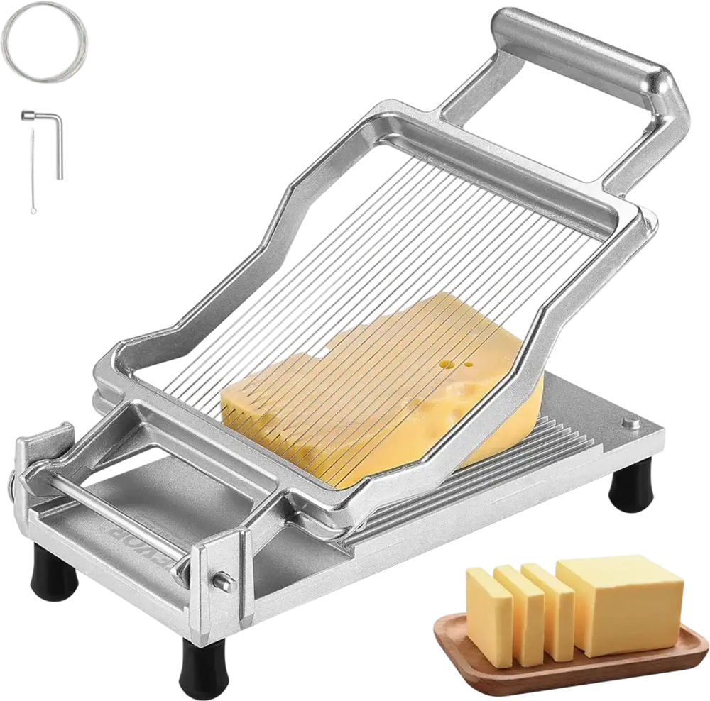 VEVOR Cheese Cutter with Wire, 0.2" Ultra-Thin Cheeser Butter Cutting Blade, Detachable Cheese Slicer Wire, Aluminum Alloy Commercial Cheese Slicer with 316 Stainless Steel Knife Wire, Kitchen Cooking