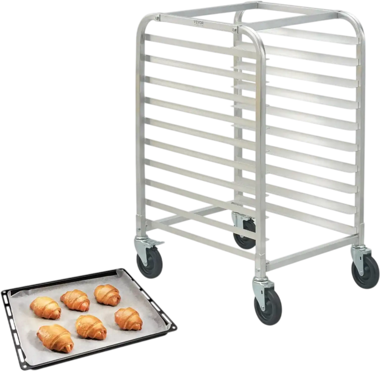 Vevor Bun Pan Rack 10-Tier Aluminum Bakery Rack with Brake Wheels New