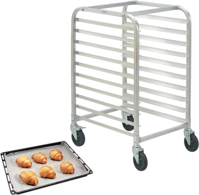 VEVOR Bun Pan Rack, 10-Tier Commercial Bakery Racks with Brake Wheels, Aluminum Racking Trolley Storage for Half & Full Sheet, Speed Rack For Kitchen Home, Bread Baking Equipment, 26