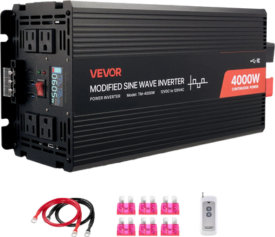 Vevor Power Inverter 4000W 12V DC to 120V AC Modified Sine Wave LCD Display Remote Control New