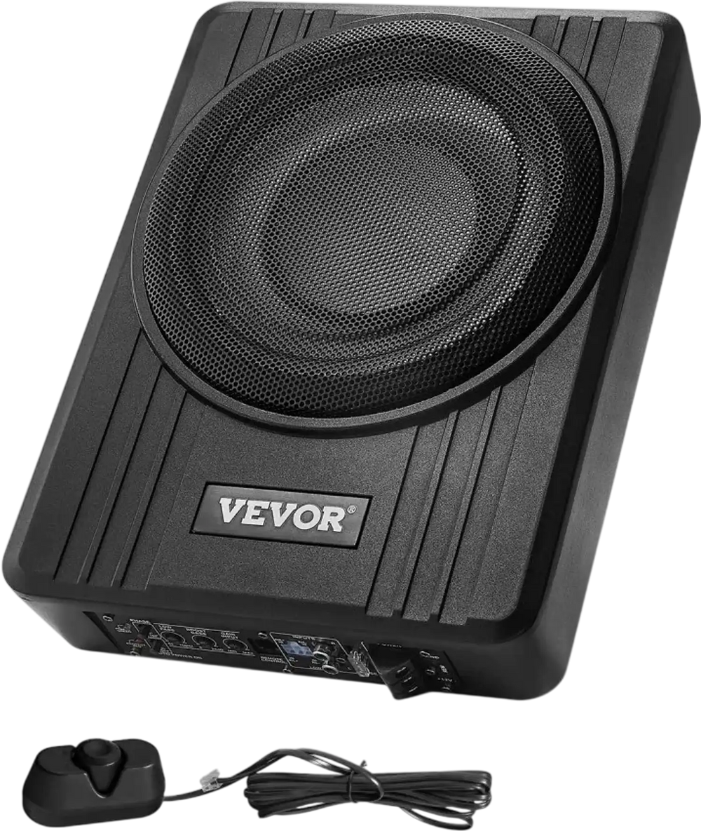 VEVOR 10" 300W Underseat Car Subwoofer, Slim Powered Car Subwoofers Under the Seat, Low Profile Audio Sub Built-in Amplifier, High/Low Level Input & Volume Controller for SUVs, Car, Truck, RV