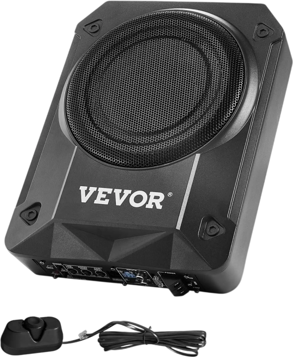 VEVOR 8" 800W Underseat Car Subwoofer, Slim Powered Car Subwoofers Under the Seat, Low Profile Audio Sub Built-in Amplifier, High/Low Level Input & Volume Controller for SUVs, Car, Truck, RV