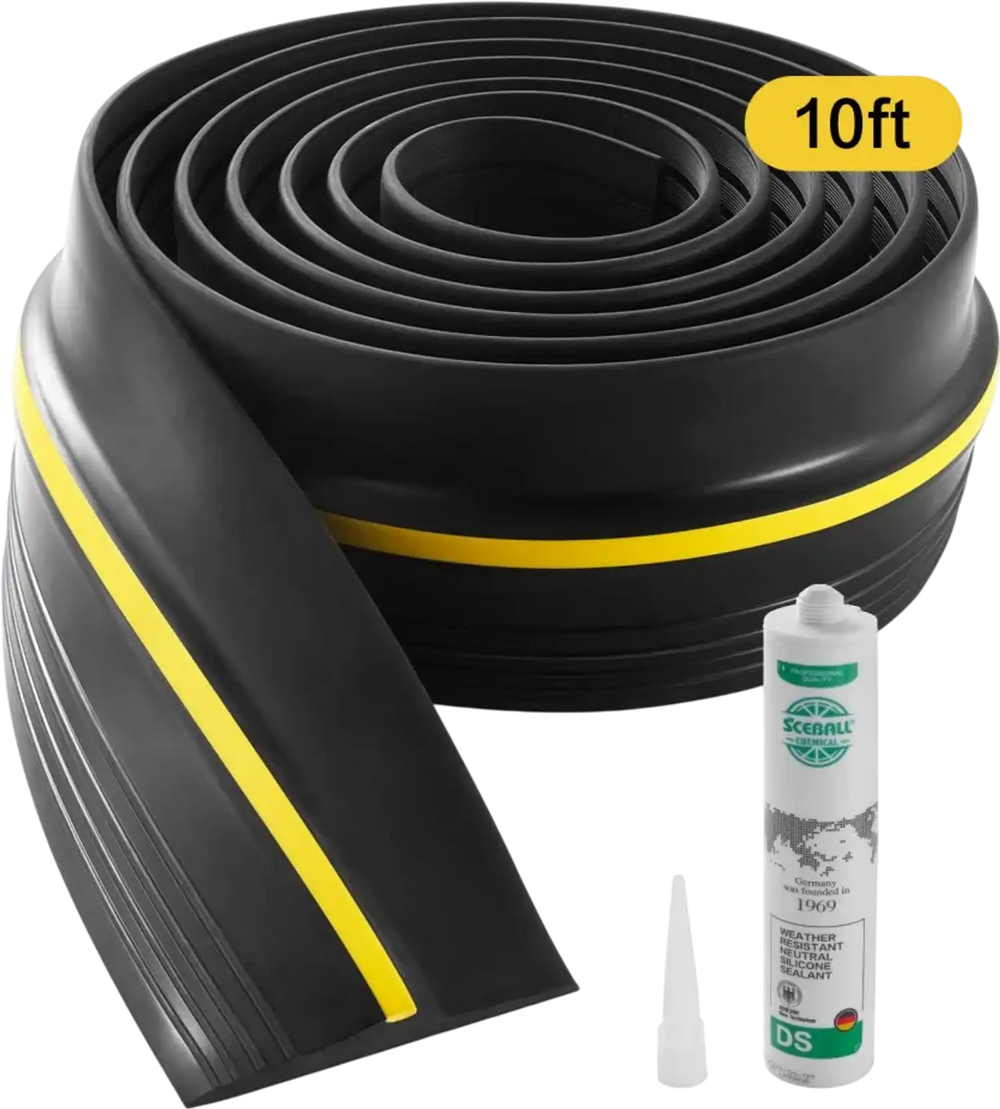 VEVOR Garage Door Threshold Seal Strip, 10 FT Universal Garage Door Floor Seal Strip with Adhesive, Garage Door Bottom Weatherproof Strip, Upgraded Thick PVC DIY Weather Stripping Replacement, Black